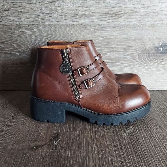 Double H Chunky Heel Platform Brown Leather Ankle Boot Size 7 - Picture 1 of 12